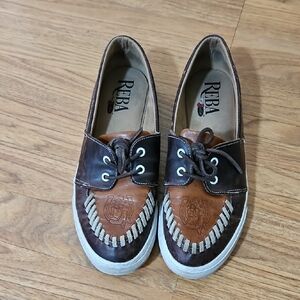 Reba Two-Tone Leather Lace-Up Shoes